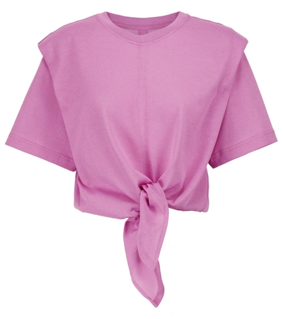 Isabel Marant Zelikia Knotted Cotton T-shirt In Pink & Purple