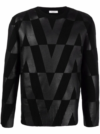 Valentino Monogram-print Long-sleeve Jumper In Black