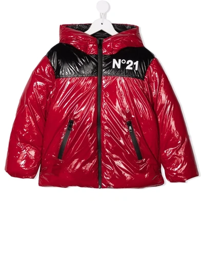 N°21 Teen Padded Hooded Jacket In Red