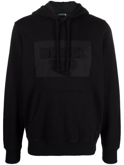 Diesel Debossed-logo Hoodie In Black