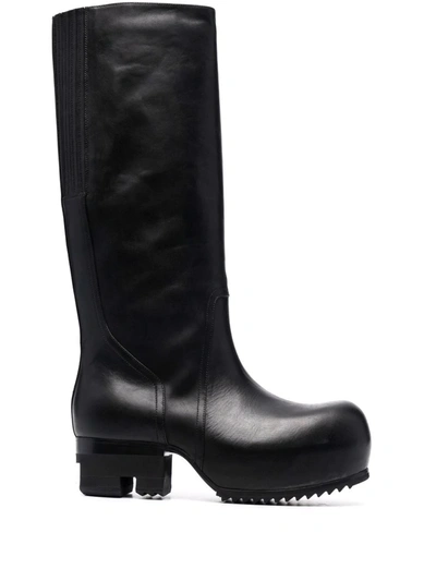 Rick Owens Leather Mid-calf Boots In Black