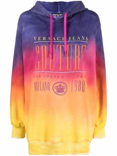 Versace Jeans Couture Tie-dye Print Cotton Hoodie In Multicolour