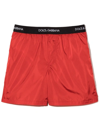 Dolce & Gabbana Kids' Logo Tape Swim Shorts In Red