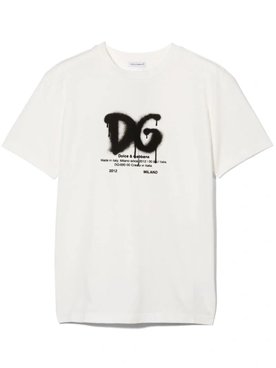 Dolce & Gabbana Kids' Graffiti-logo Cotton T-shirt In White