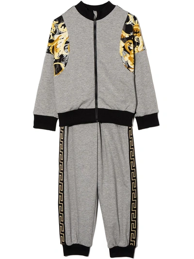 Versace Babies' Barocco Print Tracksuit Set In Gray+print