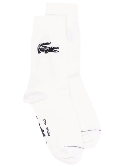 Lacoste Intarsia-knit Logo Cotton-jersey Socks In White