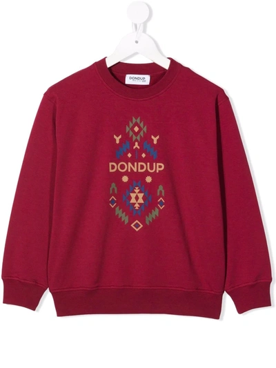 Dondup Kids' Logo-print Crew Neck Sweatshirt In Red