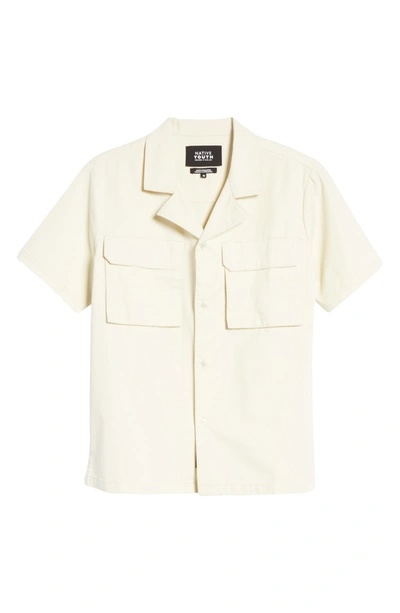 Native Youth 3d Pocket Cotton Button-up Camp Shirt In Stone