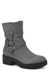 White Mountain Daily Buckled Lug Sole Moto Boot In Charcoal/fabric