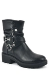 White Mountain Daily Buckled Lug Sole Moto Boot In Black/smooth