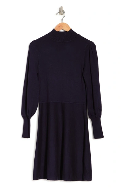 Vince Camuto Mock Neck Fit & Flare Sweater Dress In Navy