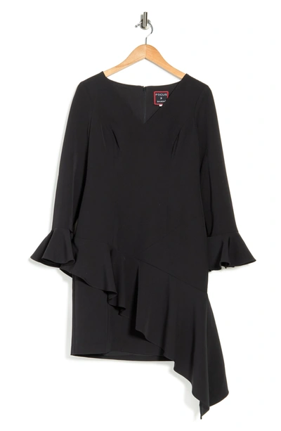Focus By Shani Asymmetrical Ruffle Hem Sheath Dress In Black