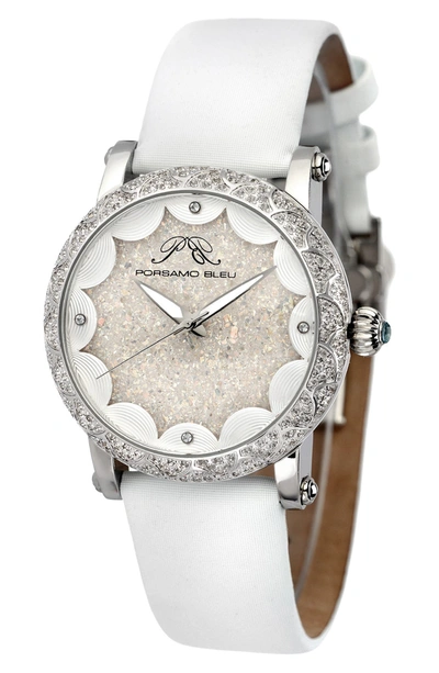 Porsamo Bleu Genevieve Leather Strap Watch, 38mm In Silver-white