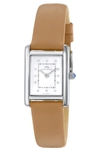 Porsamo Bleu Karolina Diamond Leather Strap Watch, 21.5mm X 30mm In Silver-cognac