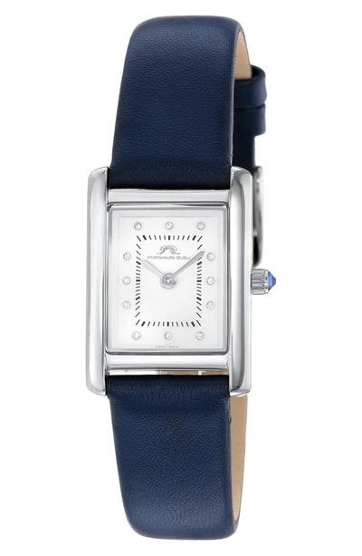 Porsamo Bleu Karolina Diamond Leather Strap Watch, 21.5mm X 30mm In Silver-blue
