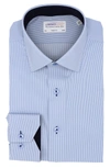 Lorenzo Uomo Thin Stripe Print Trim Fit Dress Shirt In Light Blue/ White