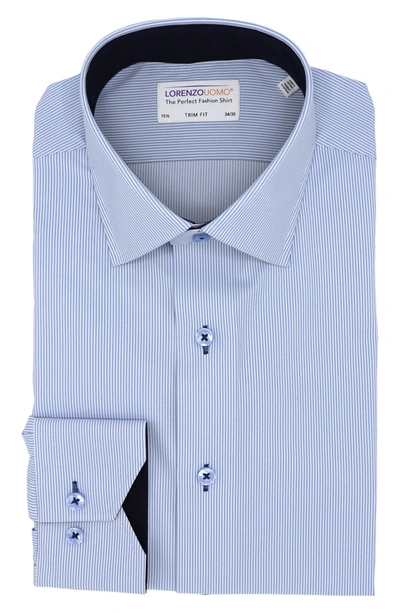 Lorenzo Uomo Thin Stripe Print Trim Fit Dress Shirt In Light Blue/ White
