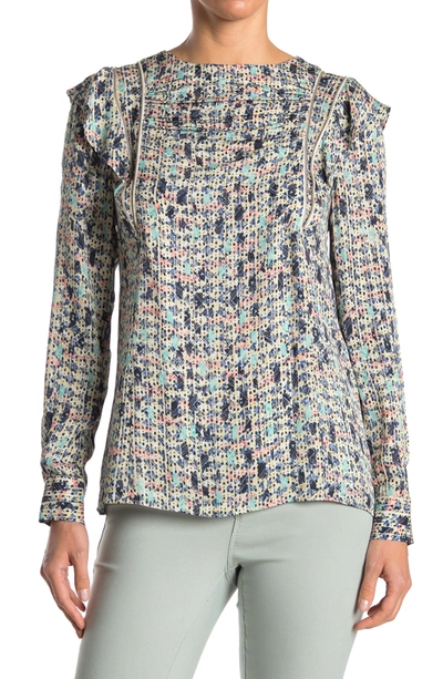 Reiss Olivia Ditsy Print Zipper Ruffle Blouse In Blue