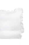 Melange Percale Cotton Double Ruffle Duvet Set In White/ White