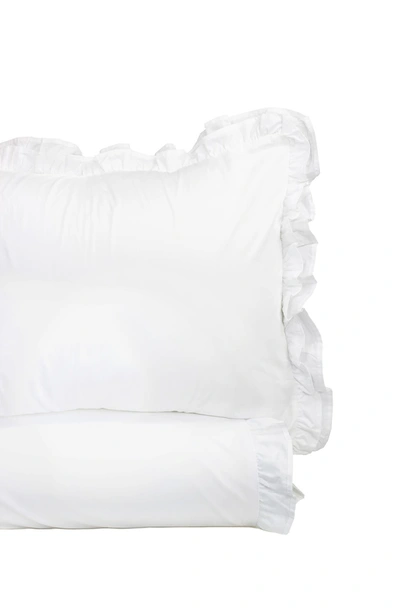 Melange Percale Cotton Double Ruffle Duvet Set In White/ White
