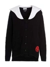 Ganni Smiley Motif Oversized Collar Cardigan In Black