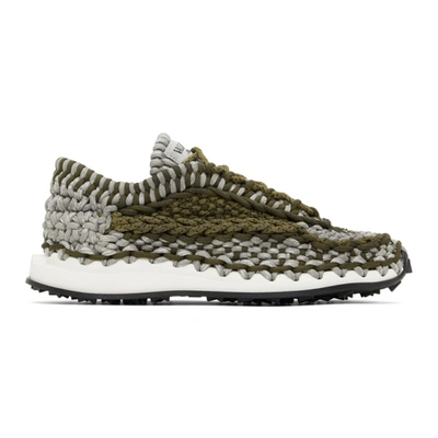 Valentino Garavani Grey & Khaki Crochet Sneakers In Green