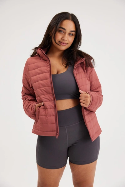 Girlfriend Collective Jam Hooded Packable Puffer In Red