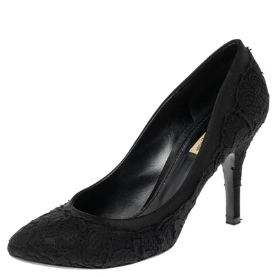 Pre-owned Dolce & Gabbana Black Lace And Satin Pumps Size 38