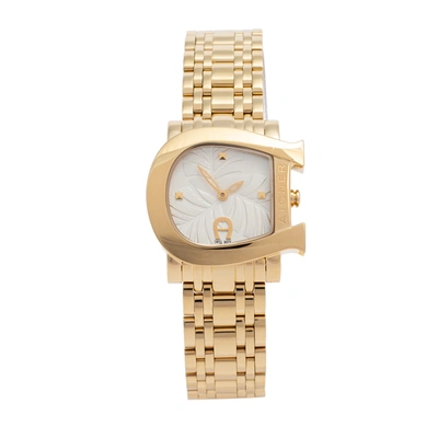 Pre-owned Aigner White Leaves Gold Plated Stainless Steel Genua Due A31600  Women's Wristwatch 31 Mm | ModeSens