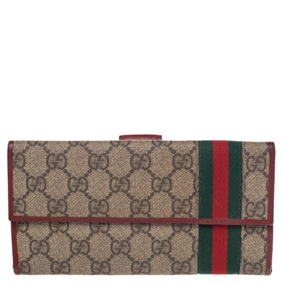 Pre-owned Gucci Beige Gg Supreme Canvas Web Bifold Continental Wallet
