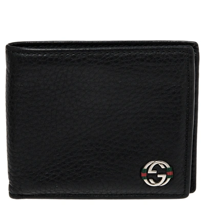 Pre-owned Gucci Black Leather Web Interlocking G Bifold Wallet
