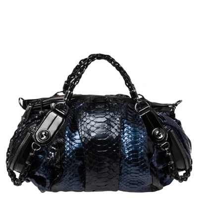 Pre-owned Gucci Blue/black Python Galaxy Satchel