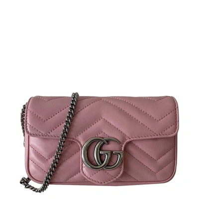 Pre-owned Gucci Pink Matelasse Leather Super Mini Gg Marmont Shoulder Bag