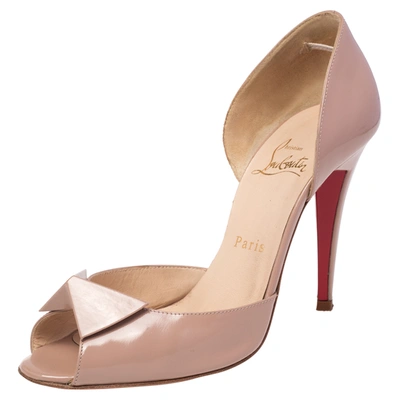 Pre-owned Christian Louboutin Beige Patent Leather D'orsay Peep Toe Pumps Size 38