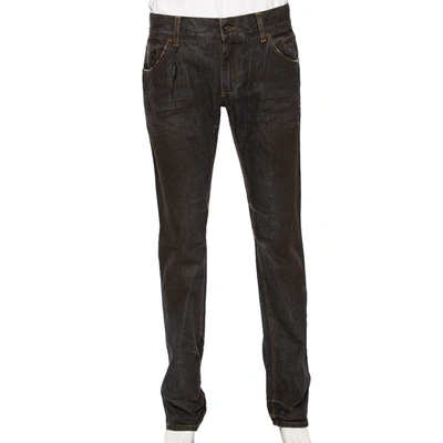 Pre-owned Dolce & Gabbana Brown Muddy Effect Denim 14 Fit Jeans L