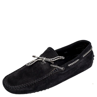 Pre-owned Tod's Black Suede Bow Slip On Loafers Size 41.5