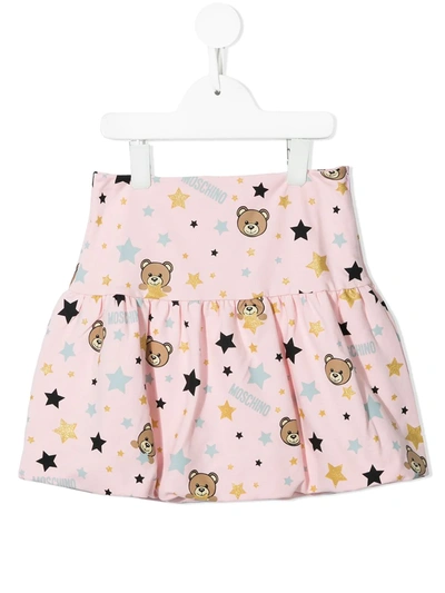 Moschino Kids' Teddy Bear-print Tiered Miniskirt In Pink