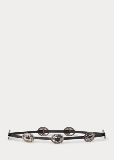 Ralph Lauren Leather Concho Skinny Belt In Black
