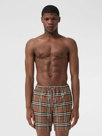 Burberry Check Print Tech Swim Shorts In Birch Brown