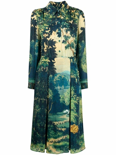 Boutique Moschino Chic Heritage Long-sleeve Shirtdress In Green