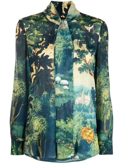 Boutique Moschino Landscape Silk And Viscose Shirt In Green