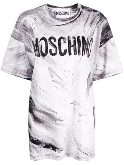 Moschino Brushstroke-print Logo T-shirt In Grey