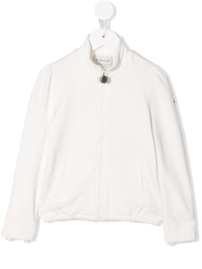 Moncler Kids' Logo Patch Zip-up Sweatshirt In White