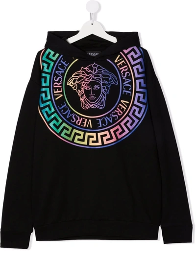 Versace Teen Medusa-head Motif Hoodie In Black