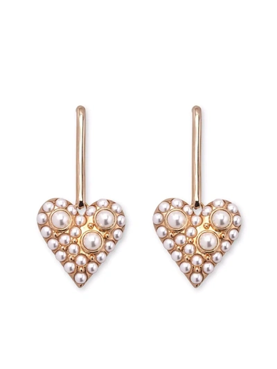 Carolina Herrera Goldtone Faux Pearl Mini Heart Drop Earrings In Pearl Gold