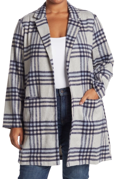 Melloday Plaid Notch Collar Open Front Jacket In Nvygry Plaid