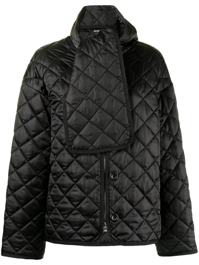 Goen J Scarf-detail Quilted Oversized Jacket In 黑色