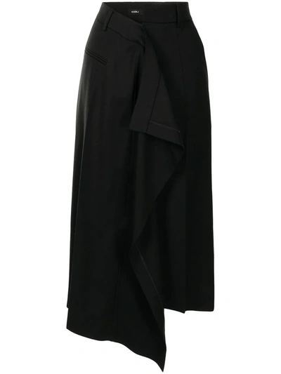 Goen J Draped Front Midi Skirt In 黑色