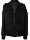 Goen J Frayed Tweed Patchwork Bomber Jacket In 黑色