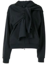 GOEN J KNOT-DETAIL ZIP-UP HOODIE